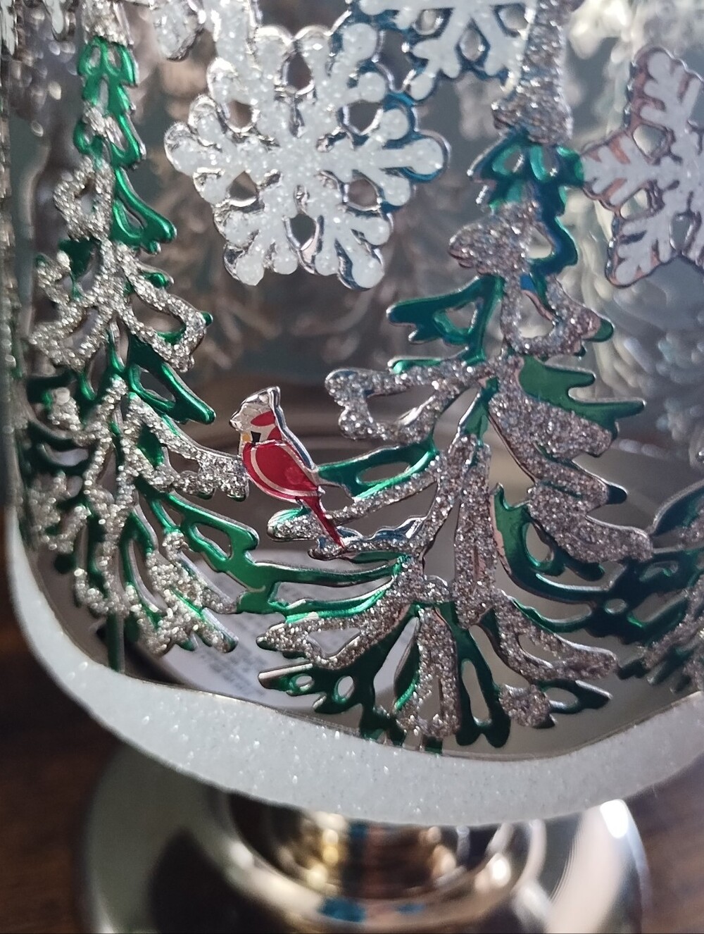 Bath & Body Works Winter Scene Pedestal Candle Holder Snowmen Christmas Glitter - Picture 7 of 7